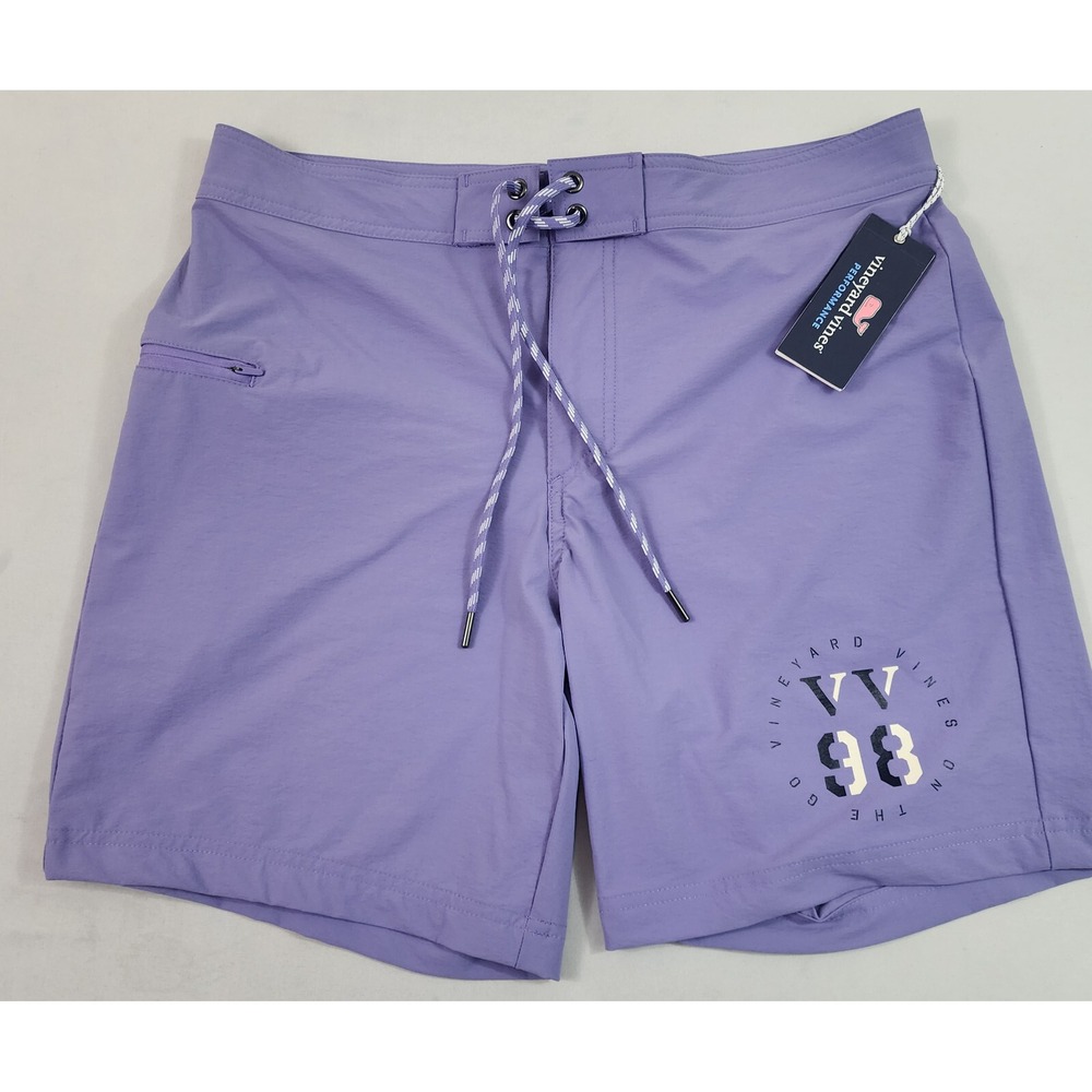 Vineyard Vines Performance VV98 swim trunks shorts W 32 purple pocket $98 mens
